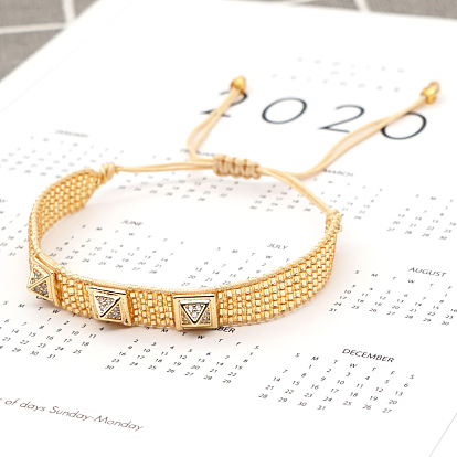 Miyuki Seed Braided Bead Bracelet, Adjustable Link Bracelet with Tirple Stud for Women