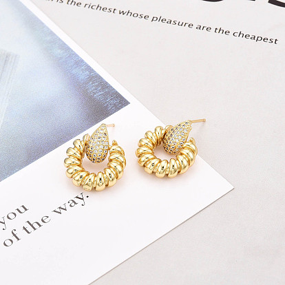 Латунные микро проложить серьги стержня кубического циркония, кольцо