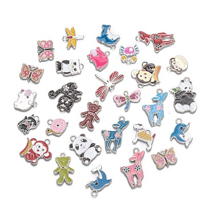 Alloy Enamel Pendants, Mixed Shapes, Animal, Mixed Color, 15~32x17~30x1.5mm, hole: 1.5~3mm