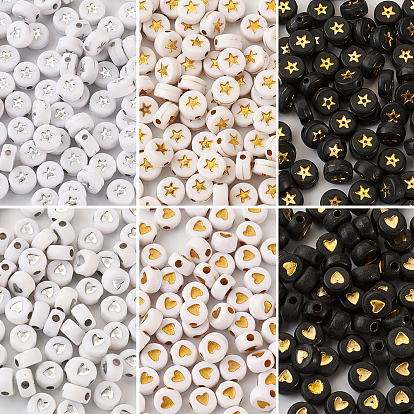 600 шт 2 непрозрачные акриловые бусины в стиле, плоский круглый со звездой и сердцем