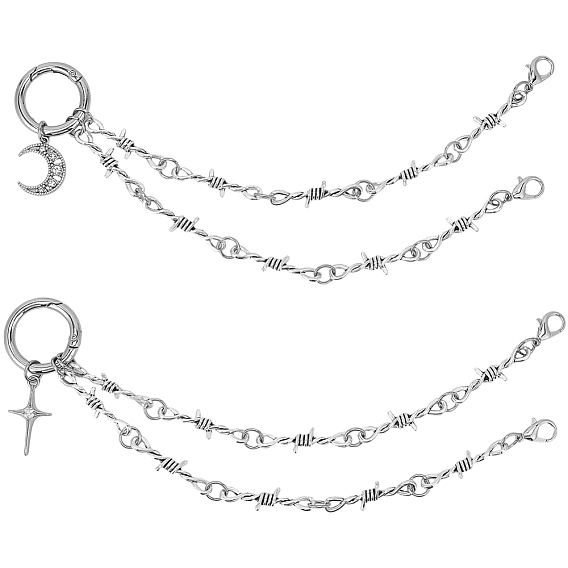 2 шт. сплава звеньев цепи ремень для обуви, с пружинными кольцами из сплава и 304 подвесками из нержавеющей стали и сплава со стразами, звезда и луна