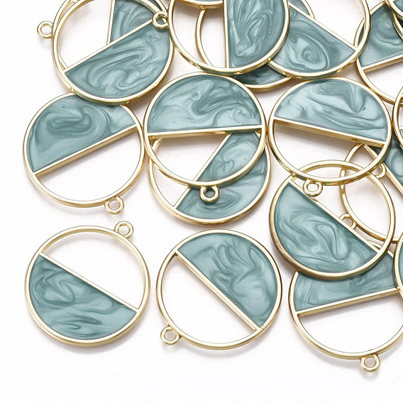 Alloy Pendants, with Enamel, Flat Round, Light Gold