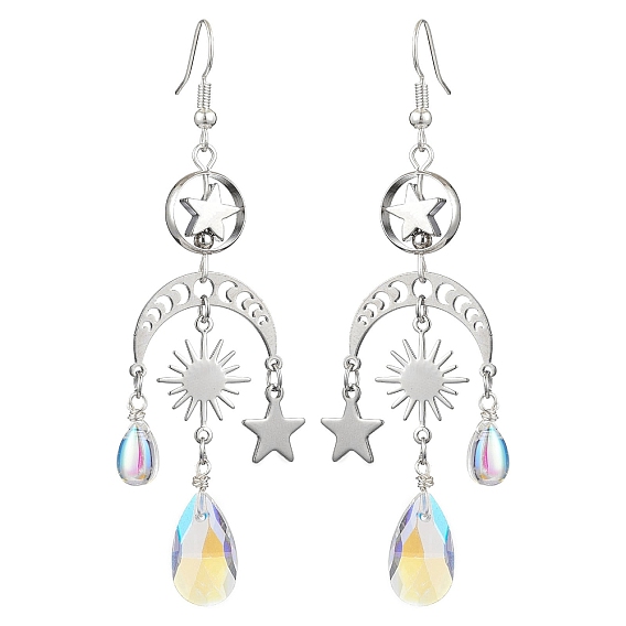 Серьги-люстры из латуни и нержавеющей стали с луной, звездами и каплями, серьги-капли из стекла