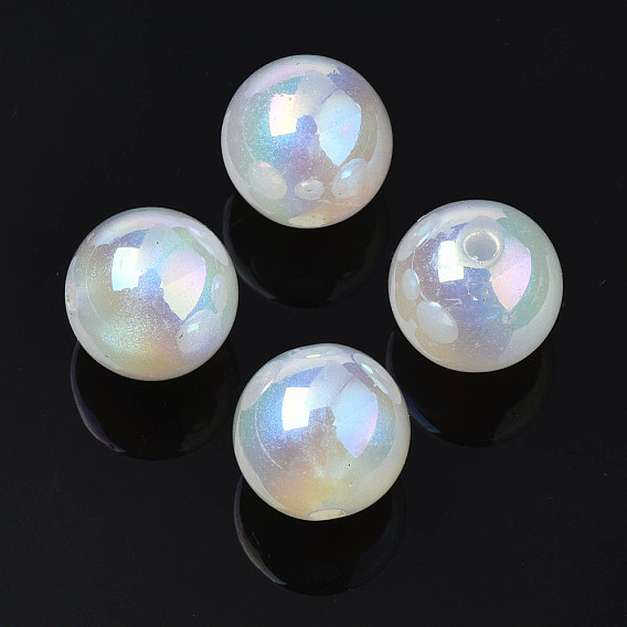 Rainbow Iridescent Plating Acrylic Beads, Glitter Beads, Round
