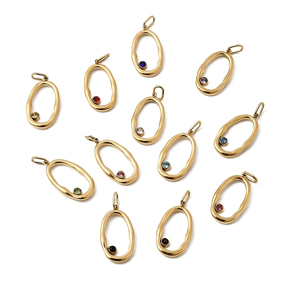 12 шт. 304 подвески из нержавеющей стали с микропаве из кубического циркония, двенадцать драгоценных камней, являющихся оберегами зодиакального круга., овальные амулеты