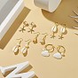 5 Pair 5 Style Natural Shell with Pearl Beaded Drop Earrings, Golden 304 Stainless Steel Starfish Dangle Hoop & Stud Earrings for Women