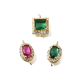 Латунные подвески-коннекторы с кубическим цирконием квадратной и овальной формы, инкрустированные фианитами., без кадмия и без свинца, стойки покрытие, долговечный, реальный 18 k позолоченный