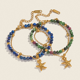 Минималистичные двухслойные браслеты из натуральных драгоценных камней и цепочек-спутников, 304 Браслеты из нержавеющей стали с подвесками в виде морских звезд для женщин