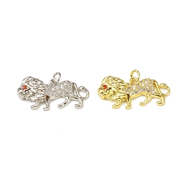 Brass Micro Pave Cubic Zirconia Charms, with Jump Ring, Lion Charm