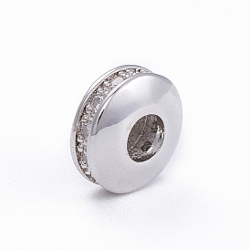 Латунные микро проложить кубического циркония бусы, Плоский круглый / диск