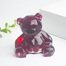 Resin Faceted Bear Display Decoration, with Lampwork Chip, for Home Decoration