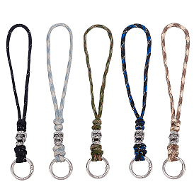 5pcs 5 couleurs alliage crâne 7 noyaux intérieurs polyester et spandex cordon cordes pendentif décorations, avec anneaux de ressort en alliage de zinc, couleurs mélangées
