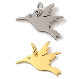 Vacuum Plating 201 Stainless Steel Charms, with Jump Rings, Laser Cut, Bird Charm