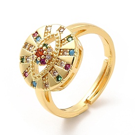 Colorful Cubic Zirconia Evil Eye Adjustable Ring, Brass Jewelry for Women