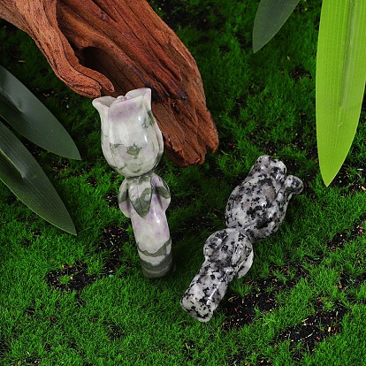 Natural Gemstone Carved Rose Figurines Statues for Home Office Desktop Decoration