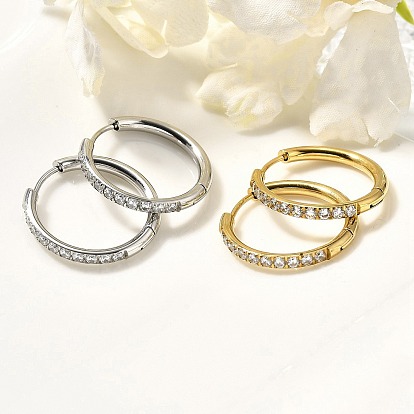 304 серьги-кольца из нержавеющей стали с микропаве и прозрачными циркониями, с 316 штифтов из нержавеющей стали, ионное покрытие (ip), кольцо