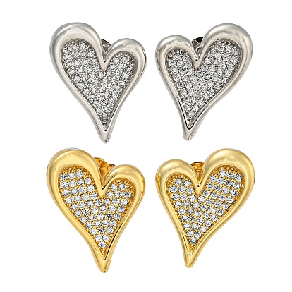 Женские серьги-гвоздики из латуни в форме сердца с прозрачным фианитом