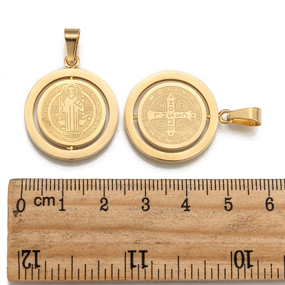 Pendentifs en acier inoxydable, plat rond avec la médaille de saint bénédict, 304mm, Trou: 27x23x2mm