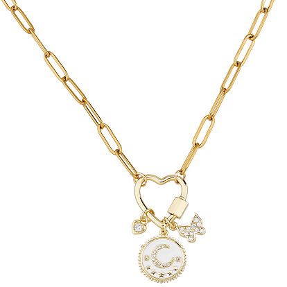 Латунные подвески в форме сердца с прозрачными кубическими цирконами и белой эмалью в виде луны и бабочки, 316l ожерелья из хирургической нержавеющей стали в виде скрепок для женщин