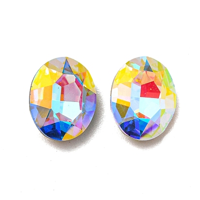 Cabujones de diamantes de imitación de cristal, punta trasera y trasera plateada, facetados, oval