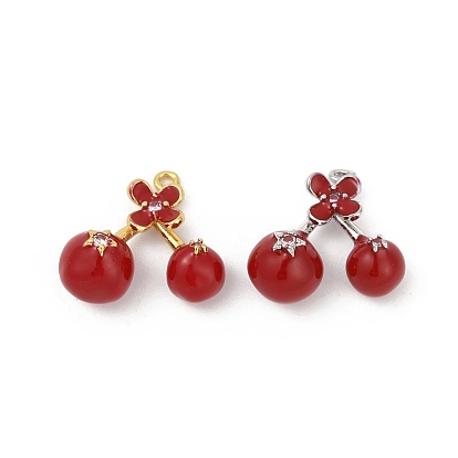 Латунные подвески с красной эмалью, долговечный, без кадмия и без свинца, стойки покрытие, вишневое очарование