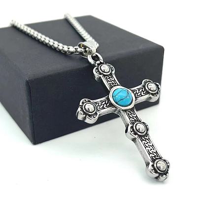 Старинные ожерелья с крестом из нержавеющей стали с паве из синтетической бирюзы