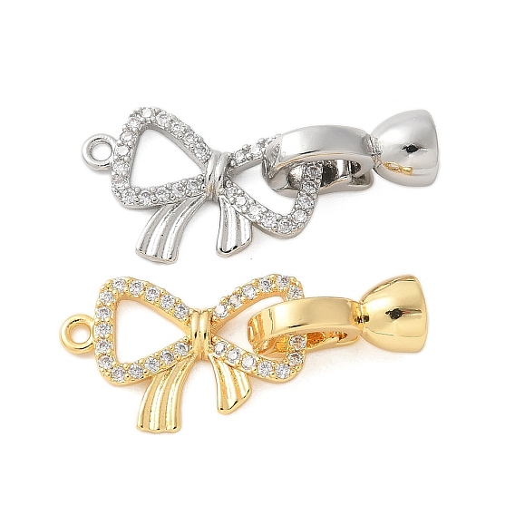 Латунное микропейв, прозрачный кубический цирконий, складные застежки, без кадмия, без никеля и без свинца, бантом