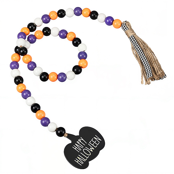 Круглые деревянные бусины для украшения на Хэллоуин, Украшения из тыквы и джута с кисточками для настенного декора дома