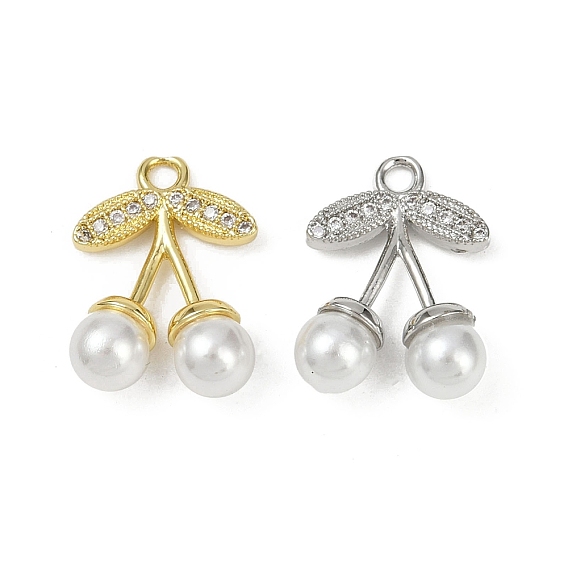 Латунные микропаве прозрачные подвески с фианитом, вишня, с пластиковой жемчужины, долговечный, без кадмия и без свинца, стойки покрытие