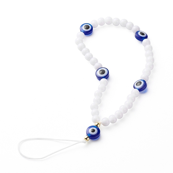 Plastic Beads Mobile Straps, with Resin Evil Eye Round Beads and Nylon Thread