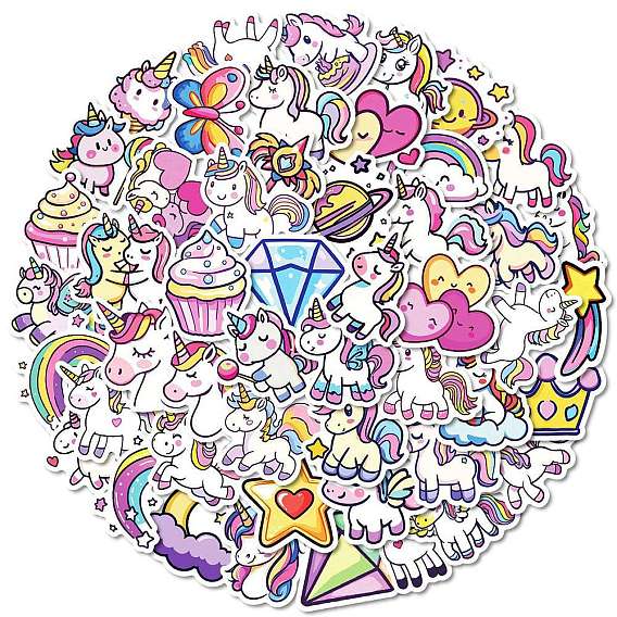 50шт. мультяшная бумажная наклейка с изображением единорога, самослипание, для чемодана, скейтборде, холодильник, шлем, оболочка мобильного телефона