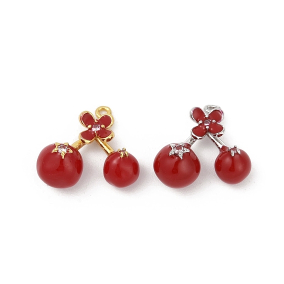 Латунные подвески с красной эмалью, долговечный, без кадмия и без свинца, стойки покрытие, вишневое очарование
