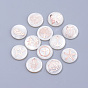 Freshwater Shell Cabochons, with Iron Findings, Flat Round with Mixed Shape Pattern, Rose Gold