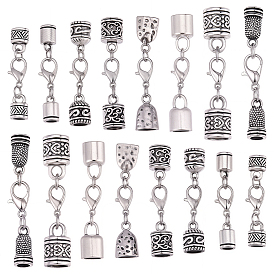32Pcs 8 Styles Alloy Cord Ends, with Lobster Claw Clasps, Mixed Shapes