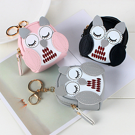 Women's Lady Owl Mini Coin Purse PU Leather Keychain, for Key Bag Car Pendant Decoration