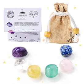Twelve Constellations Birthday Gife Cloth Bag Set, with Natural Mixed Gemstone