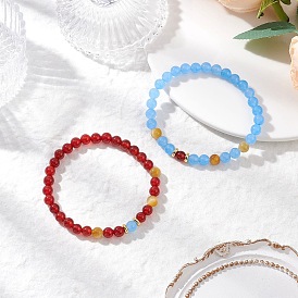 Natural Carnelian, Natural & Dyed Malaysia Jade and Tiger Eye Stretch Bracelets