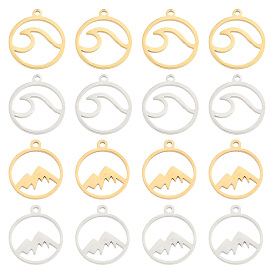 40 шт 4 стиль подвески из нержавеющей стали, круглое кольцо с волной и горой