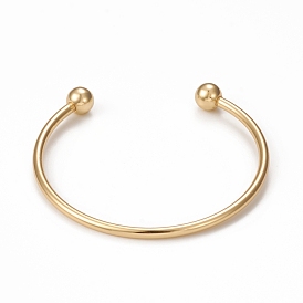 Rack Plating Brass Cuff Bangle Making, with Detachable Ball, Real 18K Gold Plated, Long-Lasting Plated, Cadmium Free & Lead Free