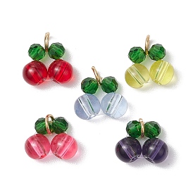 Glass Charms, with Golden 304 Stainless Steel Finding and Seed Beads, Cherry Charms