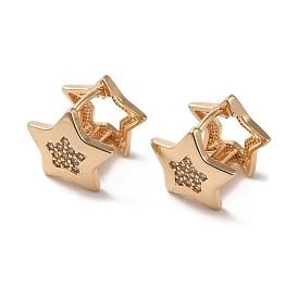 Brass Cubic Zirconia Star Hoop Earrings for Women
