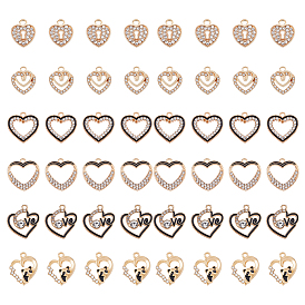 48 шт 6 стили подвески из сплава эмали, с кристально горный хрусталь, полые прелести сердца