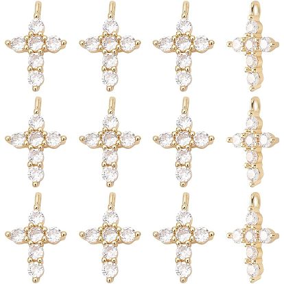 12 кулоны из латуни с микрочастицами и кубическим цирконием., без кадмия и без свинца, долговечный, крестик, прозрачные