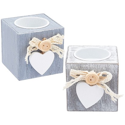 2pcs 2 Colors Wood Candle Holder, Cube with Heart, for Home & Party Decoration