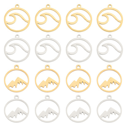 40 шт 4 стиль подвески из нержавеющей стали, круглое кольцо с волной и горой
