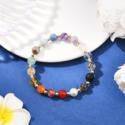 Браслеты из натуральных смешанных круглых бусин из драгоценных камней для мужчин и женщин, с Гальваническим немагнитных синтетическими гематита бисера