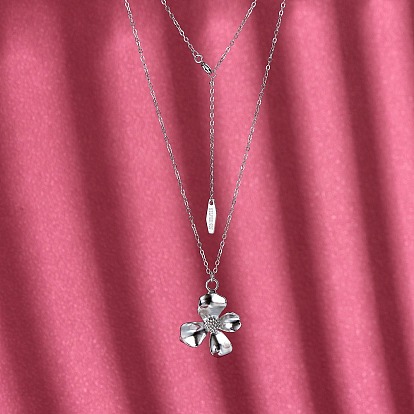 925 Sterling Silver Pendant Necklaces Simple Flower Necklace Elegant Clavicle Chain for Women