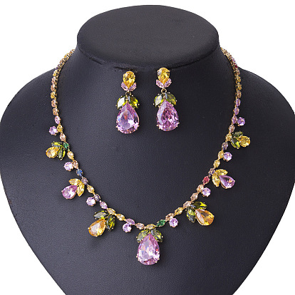 Комплекты из серег и ожерелий с подвесками в форме капли из латуни и кубическим цирконием