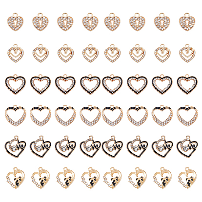 48 шт 6 стили подвески из сплава эмали, с кристально горный хрусталь, полые прелести сердца