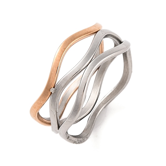 Ионное покрытие (IP) 304 волнистые кольца на палец из нержавеющей стали для женщин